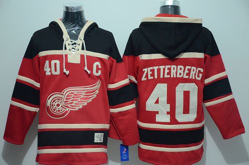 Red Wings #40 Henrik Zetterberg Red Sawyer Hooded Sweatshirt Stitched NHL Jersey